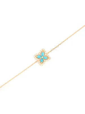 0.29ct Diamond Turquoise 18K Gold Flower Chain Bracelet