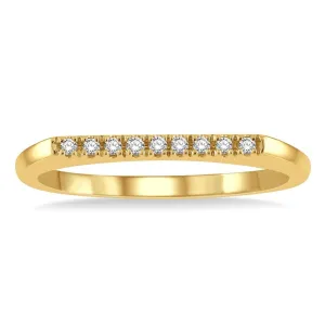 10K Yellow Gold Bar Top Diamond Stackable Ring