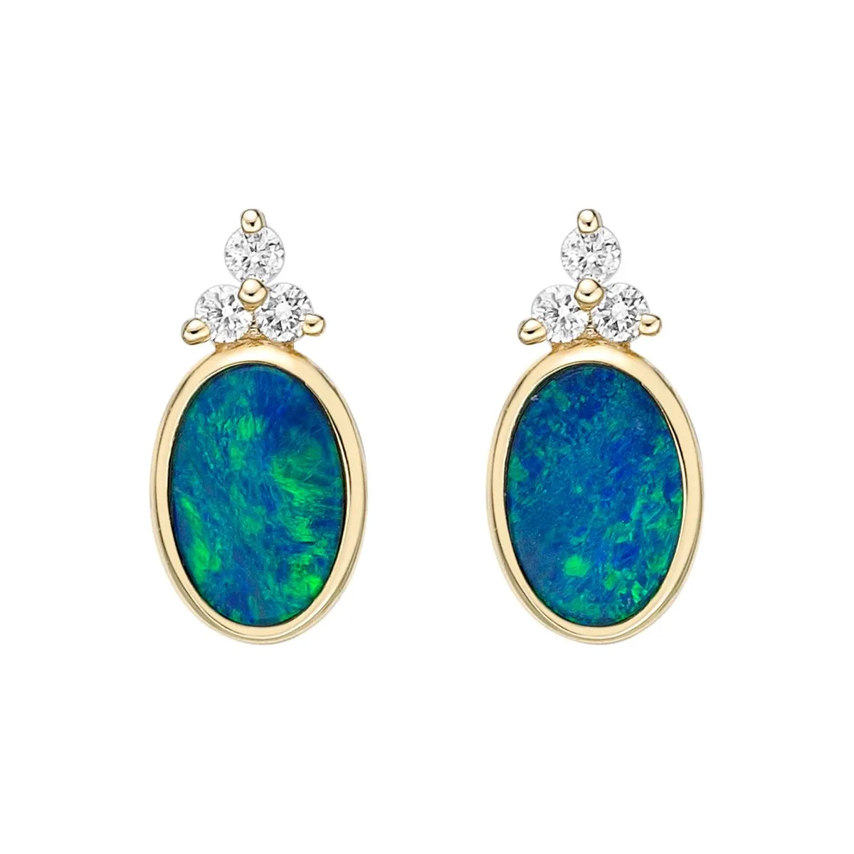 10K Yellow Gold Oval Opal Doublet with Diamond Stud Earrings