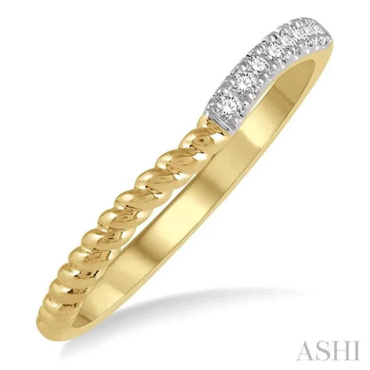 1/20 Ctw Two Tone Round Cut Diamond Wedding Band in 14K Yellow Gold