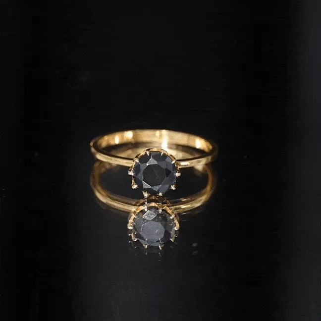 1.25 CT Real Black Onyx Solitaire Ring in Lotus Basket Setting