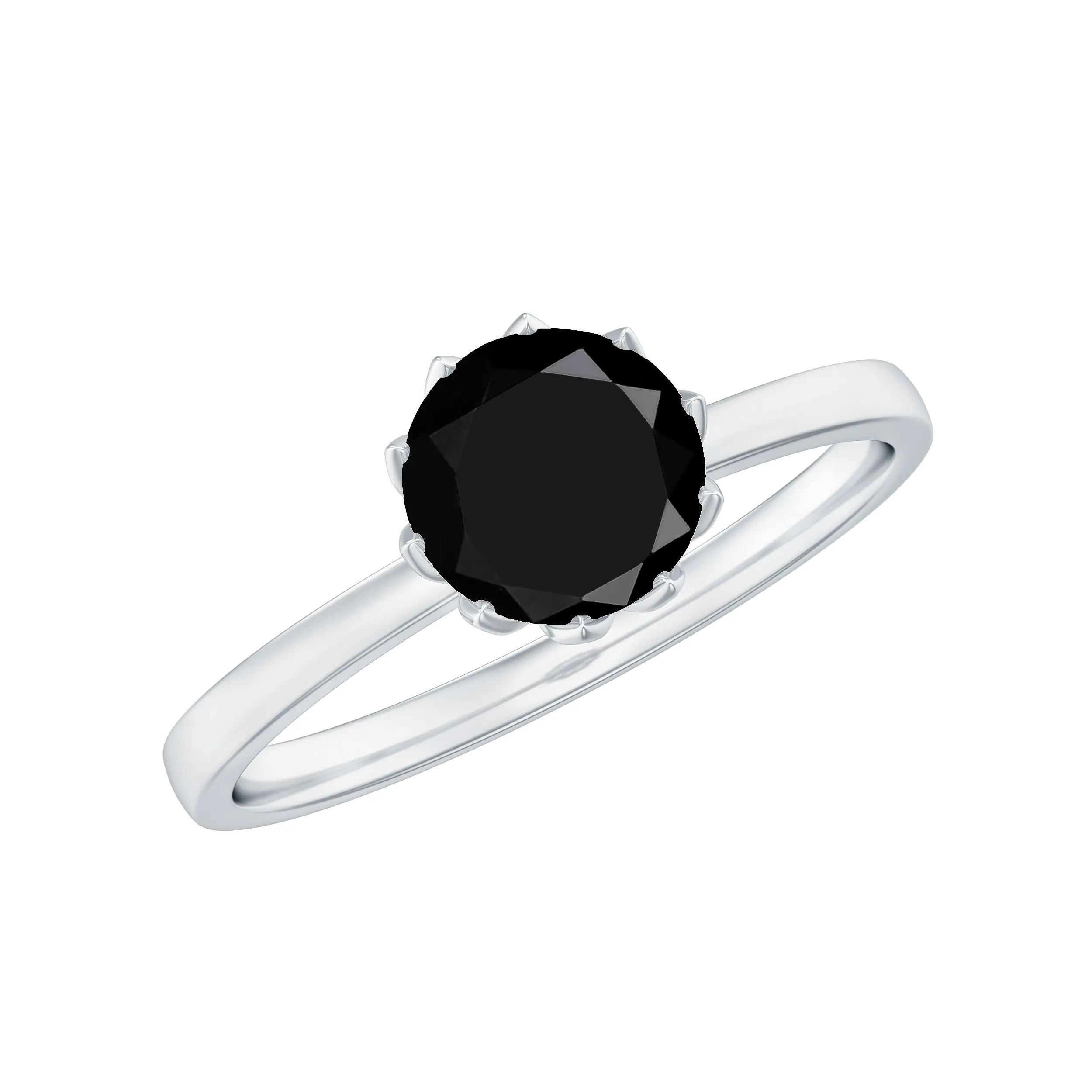 1.25 CT Real Black Onyx Solitaire Ring in Lotus Basket Setting