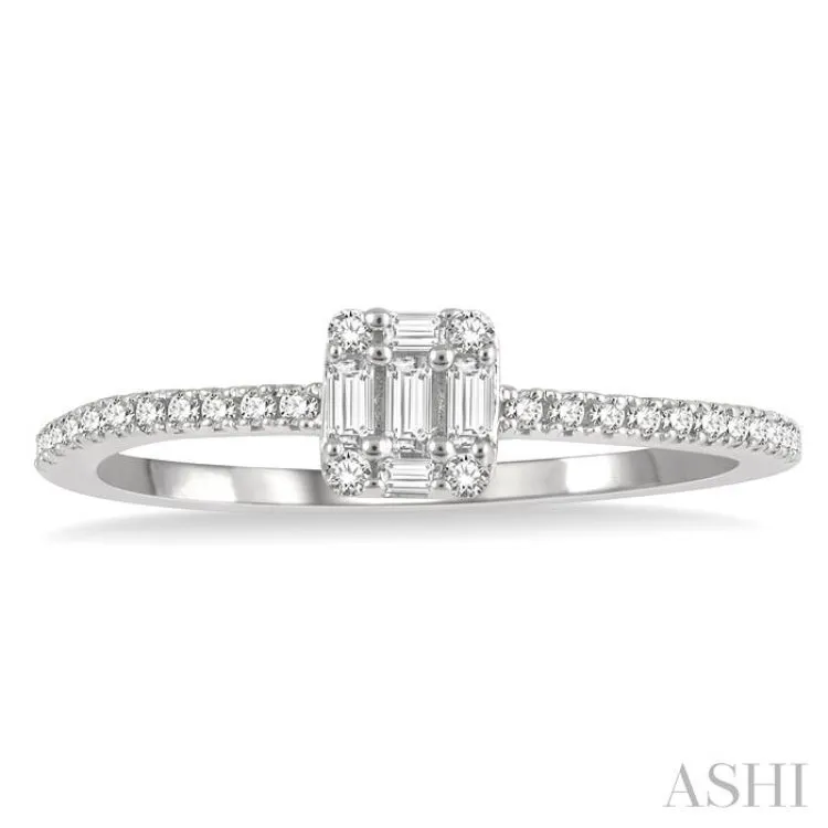 1/4 Ctw Cushion Shape Baguette and Round Cut Diamond Fashion Promise Ring in 10K White Gold