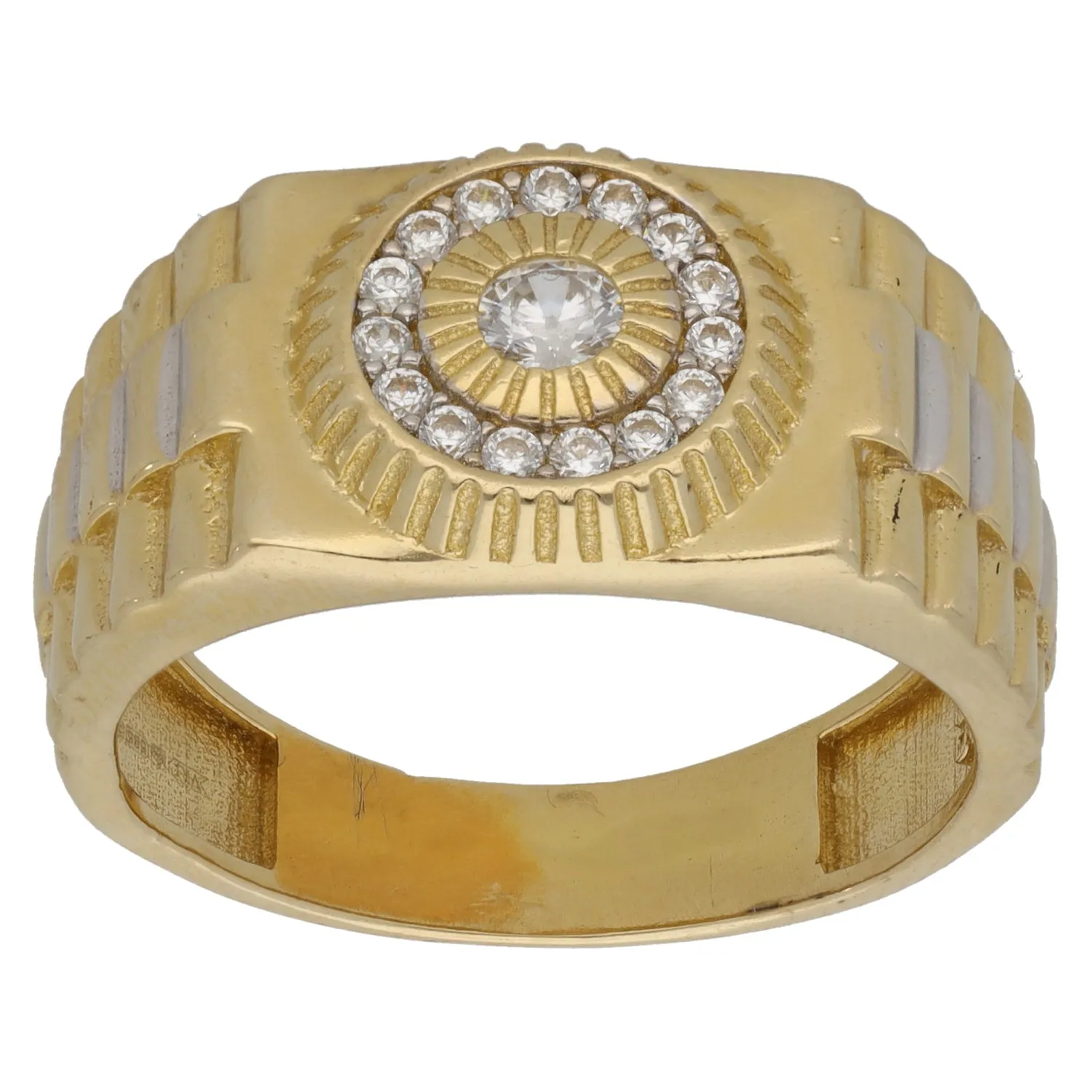 14ct Gold Cubic Zirconia Patterned Signet Ring Size U