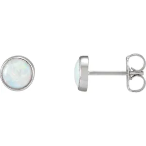 14k Gold 5mm Round Genuine Australian Opal Bezel Earrings