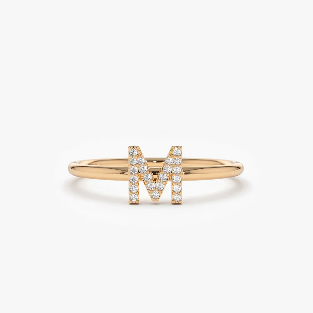 14K Gold Diamond Initial Ring