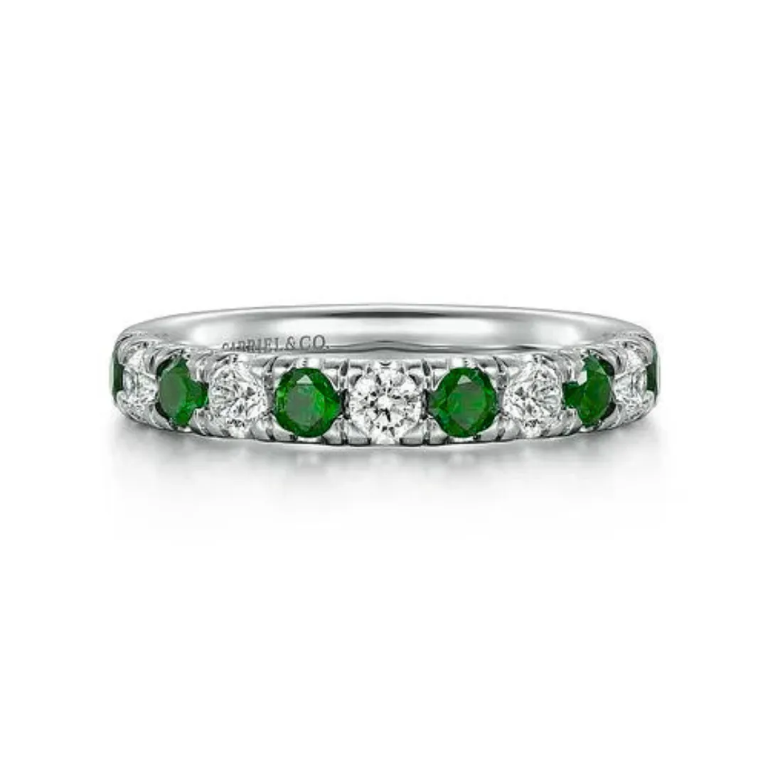 14K White Gold Stackable Emerald and Diamond Ring