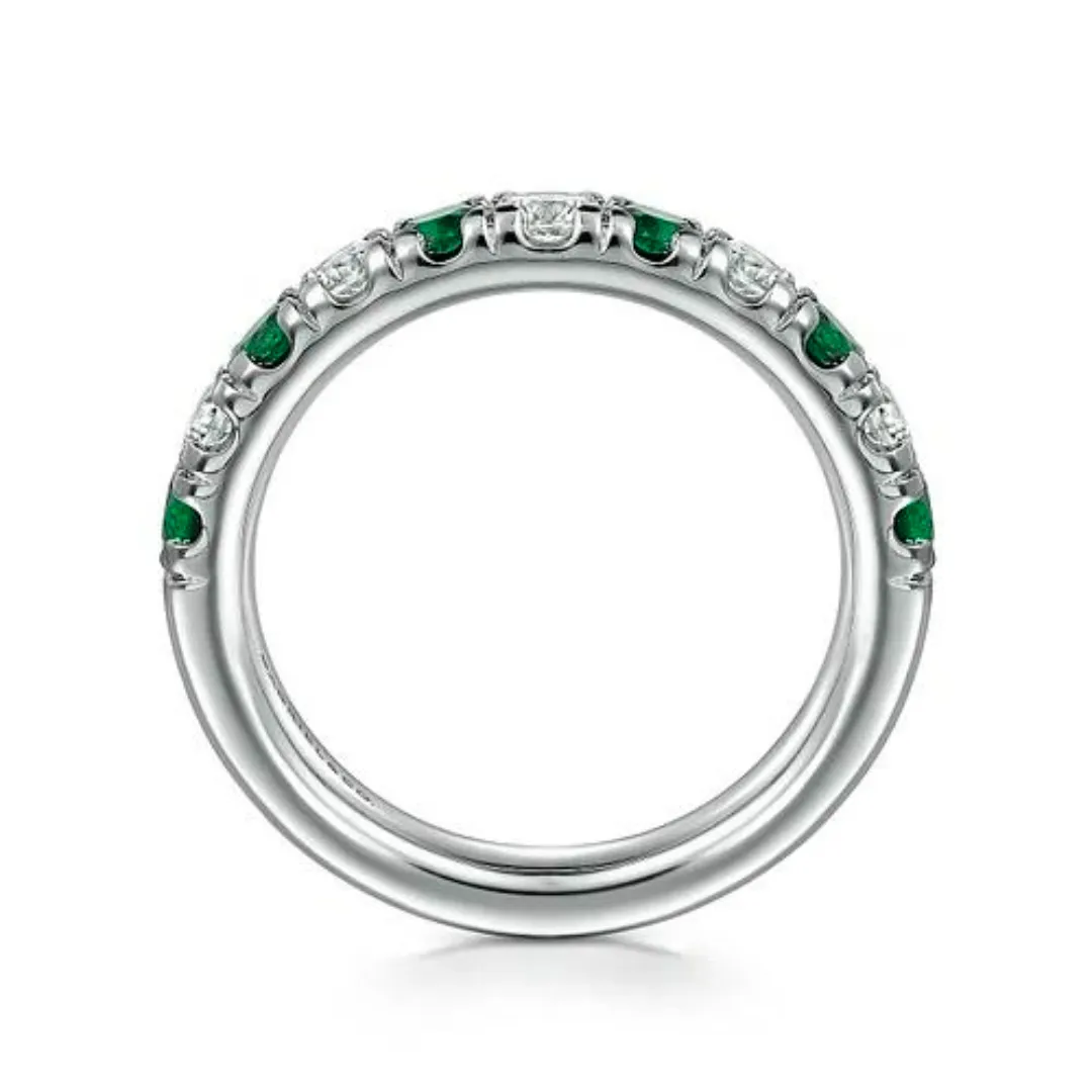 14K White Gold Stackable Emerald and Diamond Ring