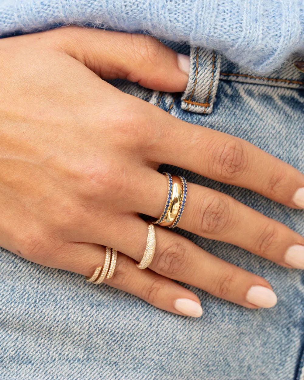 14k Yellow Gold Blue Sapphire Eternity Stack Ring