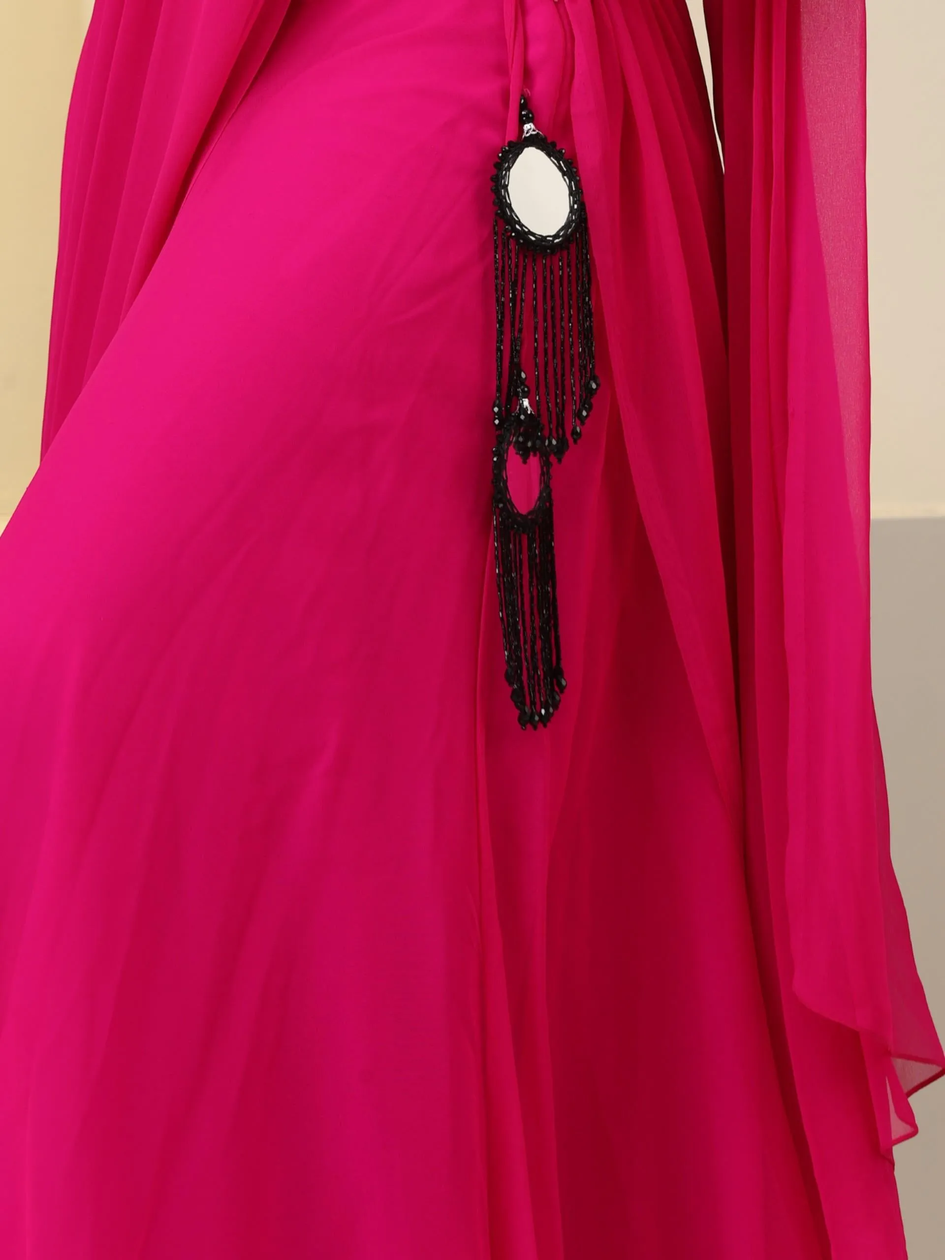 2 pc SET - Fuschia Georgette Sharara with Pallu and Black Sequin Blouse