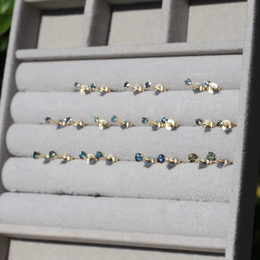 2.7mm Parti Stud Earrings, Parti Green, 4 claw 9ct Yellow Gold