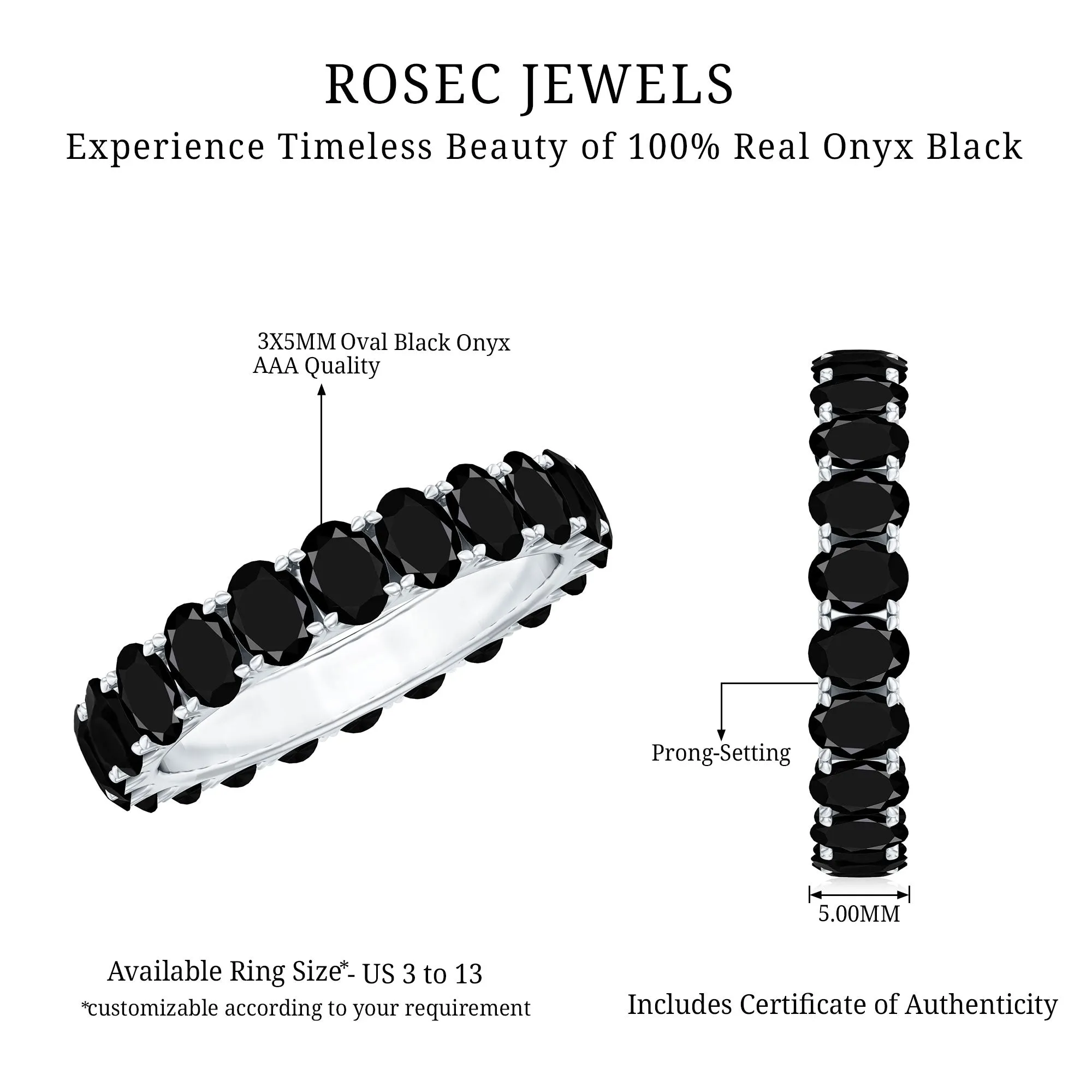 3 CT Oval Black Onyx Classic Full Eternity Band Ring in Gold