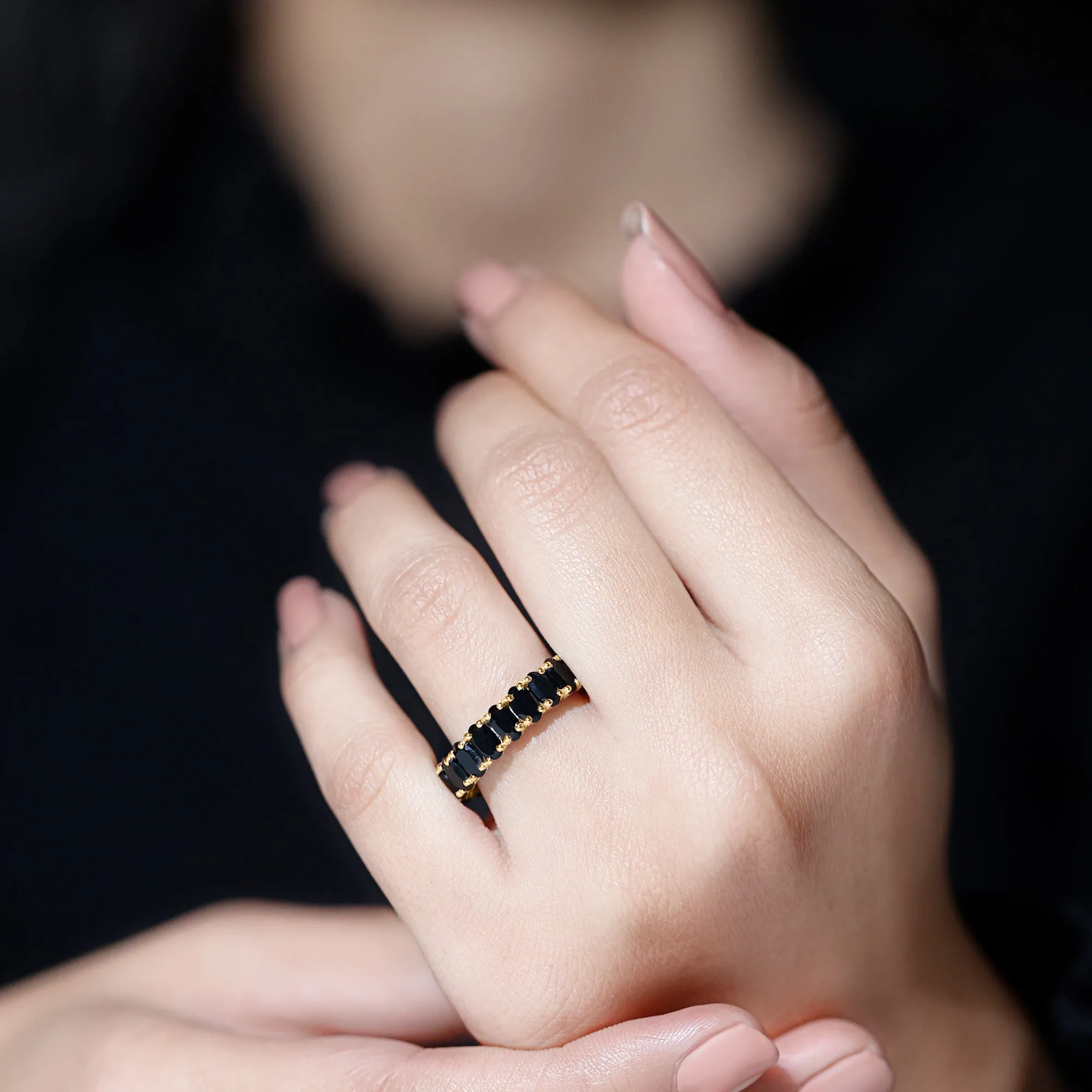 3 CT Oval Black Onyx Classic Full Eternity Band Ring in Gold