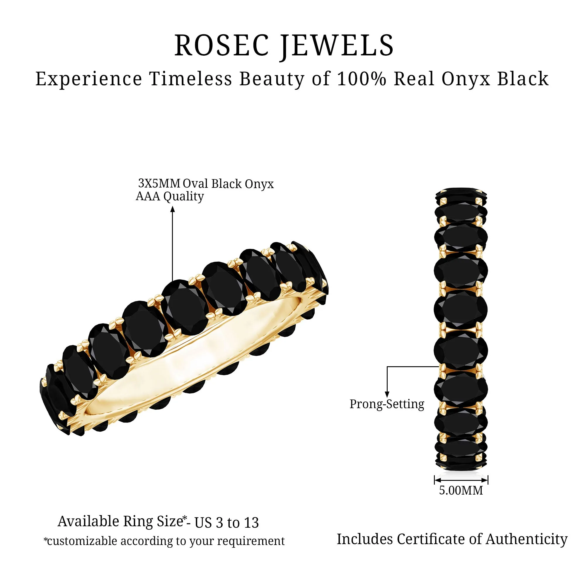 3 CT Oval Black Onyx Classic Full Eternity Band Ring in Gold