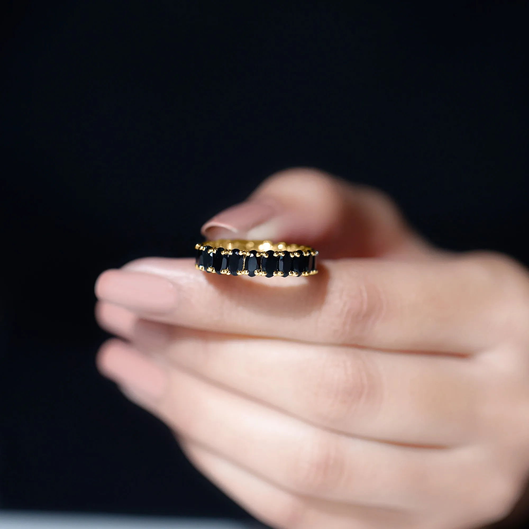 3 CT Oval Black Onyx Classic Full Eternity Band Ring in Gold