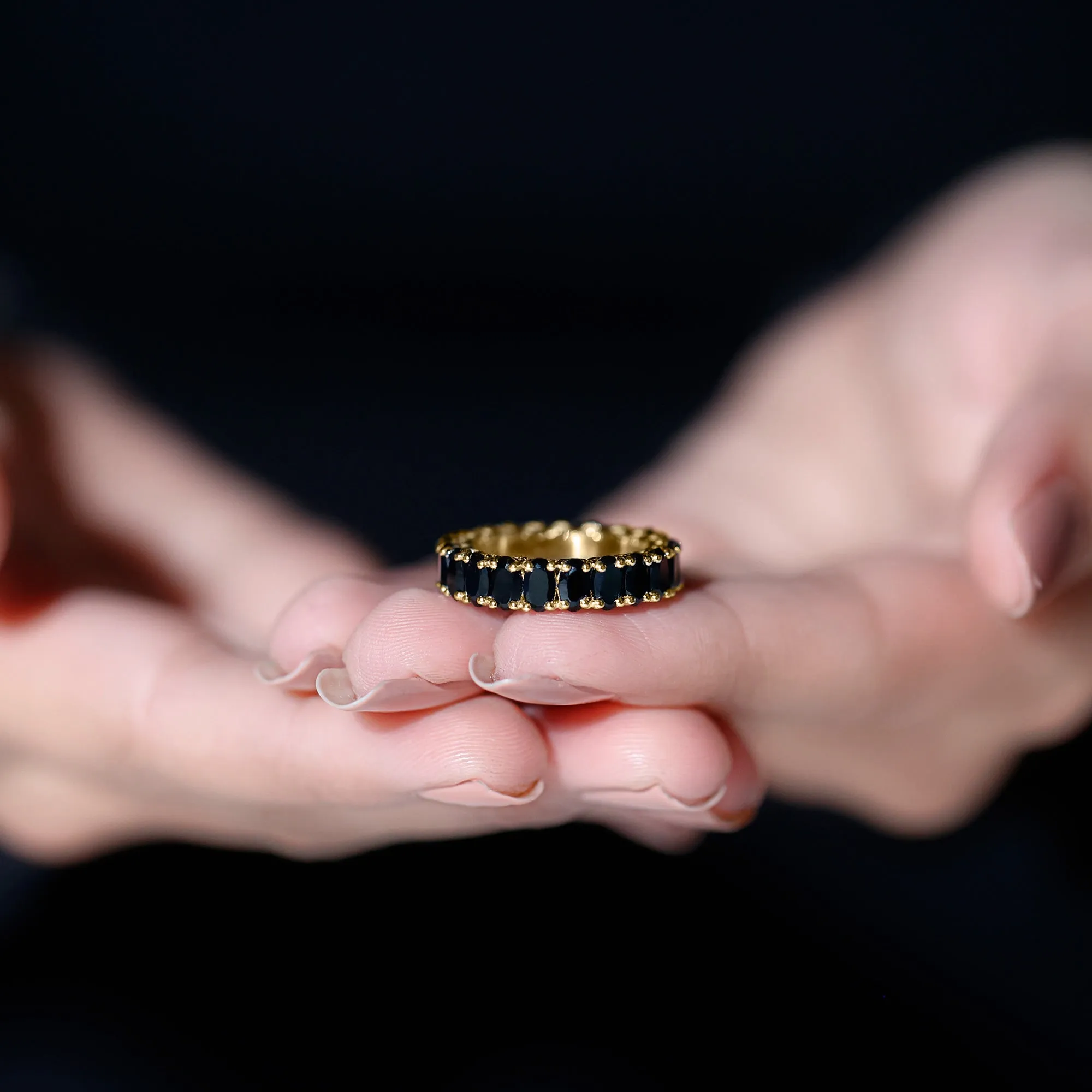 3 CT Oval Black Onyx Classic Full Eternity Band Ring in Gold