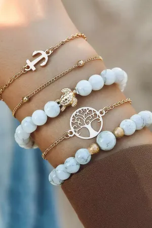 5Pcs Anchor Turtle Tree Of Life Beading Bracelet