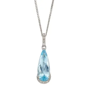 9ct White Gold Blue Topaz And Diamond Teardrop Pendant GP2277T