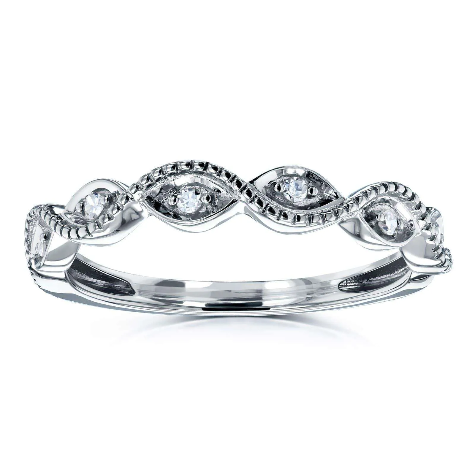 Accent Diamond Stackable Braided Fashion Ring in 10k White Gold