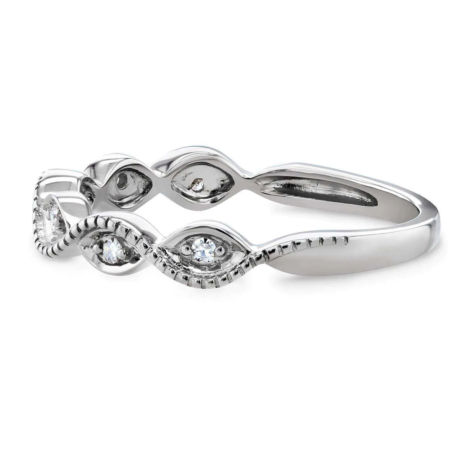 Accent Diamond Stackable Braided Fashion Ring in 10k White Gold