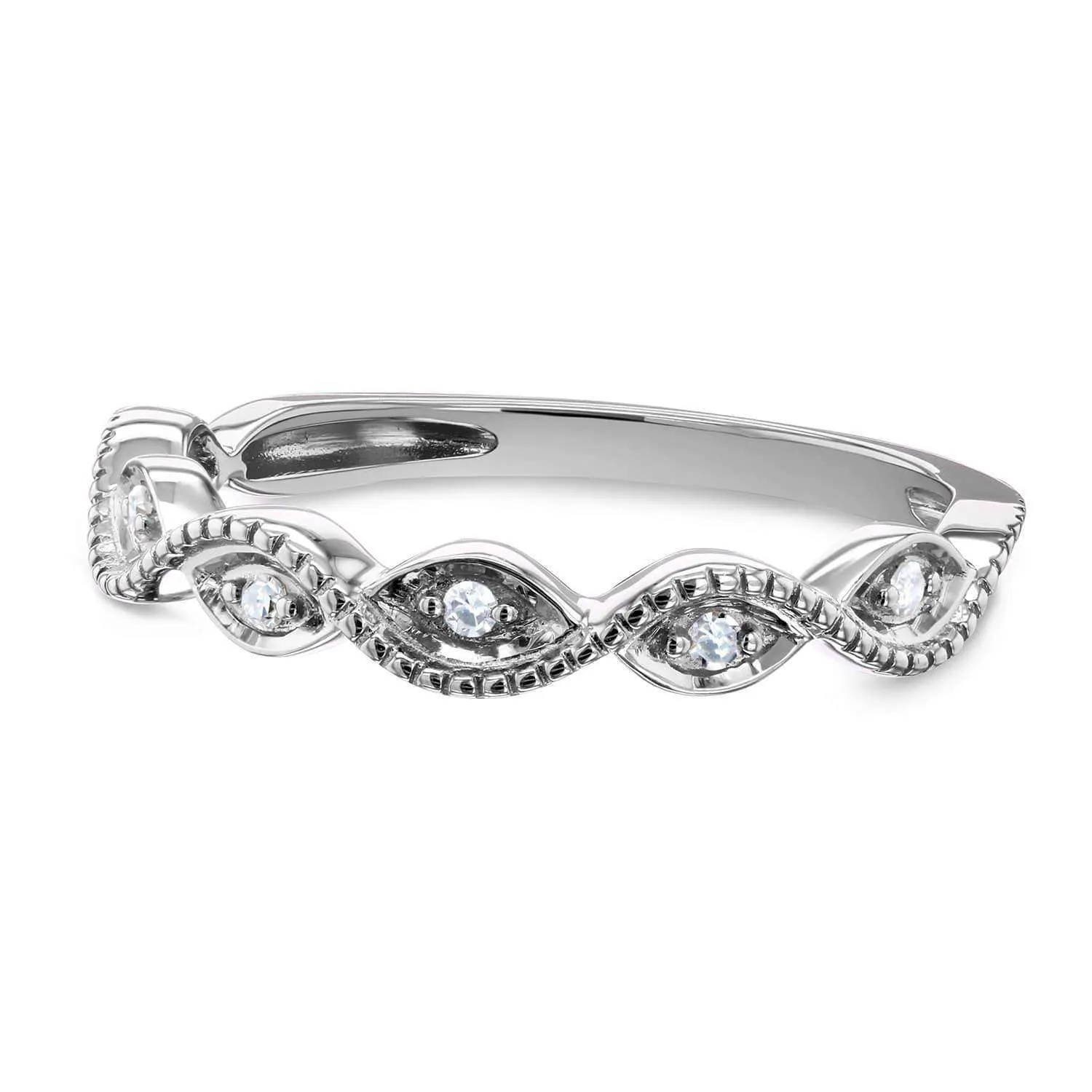 Accent Diamond Stackable Braided Fashion Ring in 10k White Gold