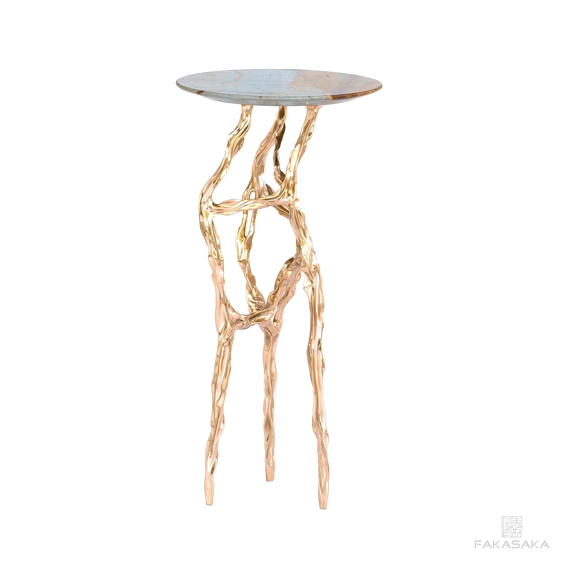 ALEXIA DRINK TABLE<br><br>BLUE MARE QUARTZITE<br>POLISHED BRONZE