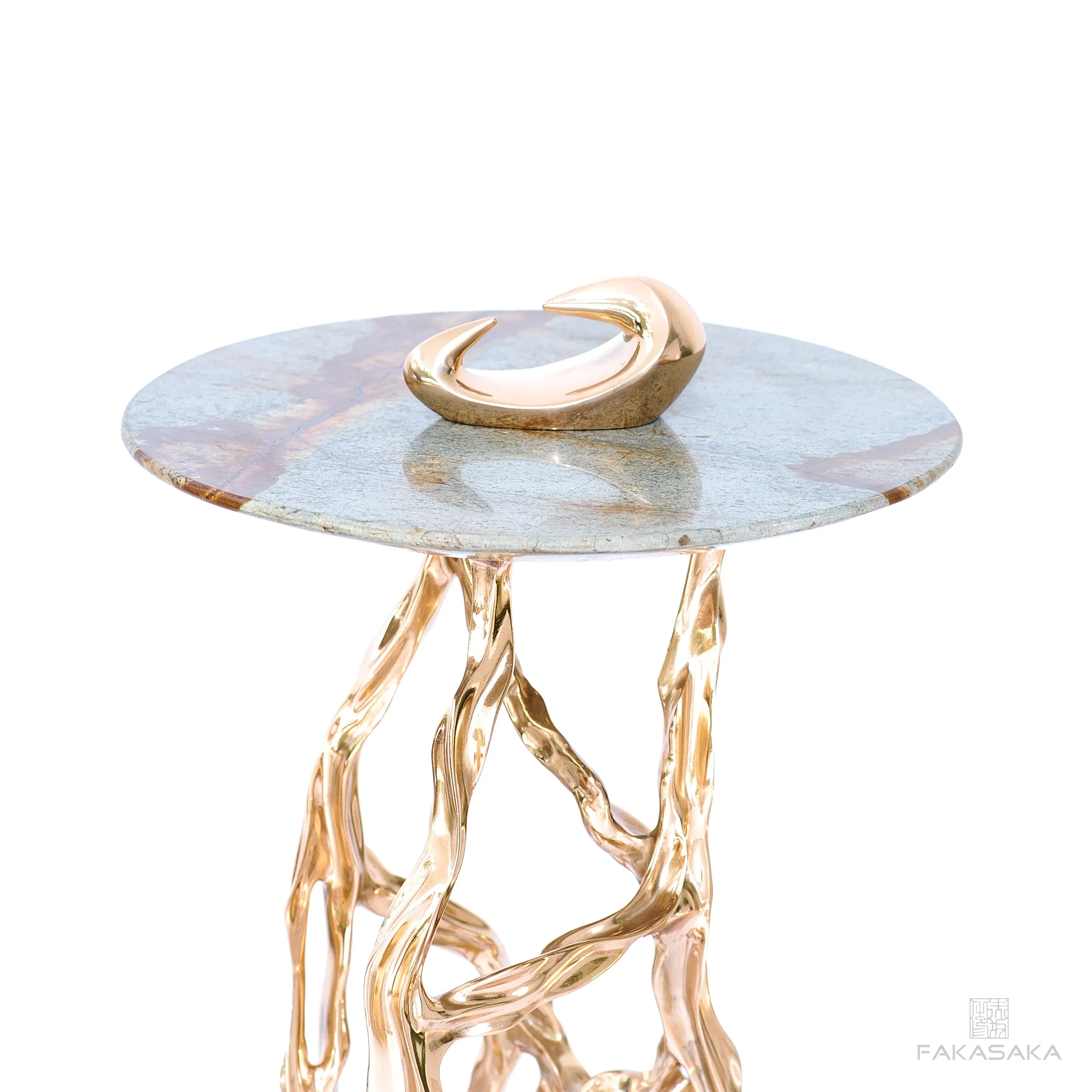 ALEXIA DRINK TABLE<br><br>BLUE MARE QUARTZITE<br>POLISHED BRONZE