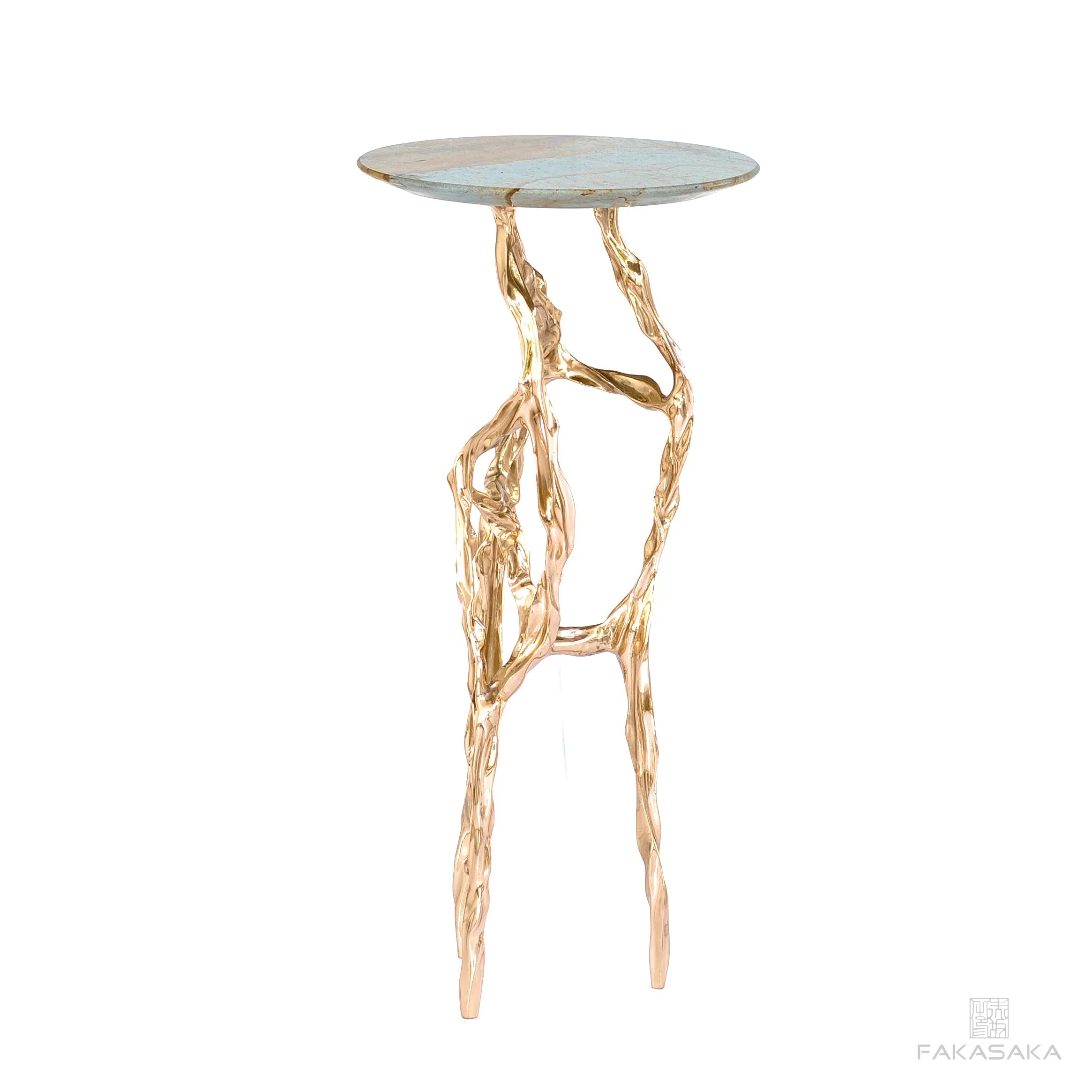 ALEXIA DRINK TABLE<br><br>BLUE MARE QUARTZITE<br>POLISHED BRONZE