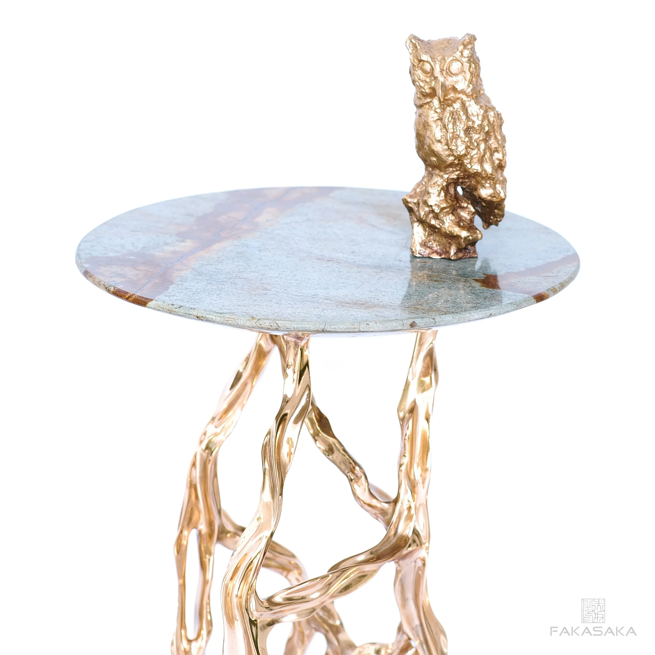 ALEXIA DRINK TABLE<br><br>BLUE MARE QUARTZITE<br>POLISHED BRONZE