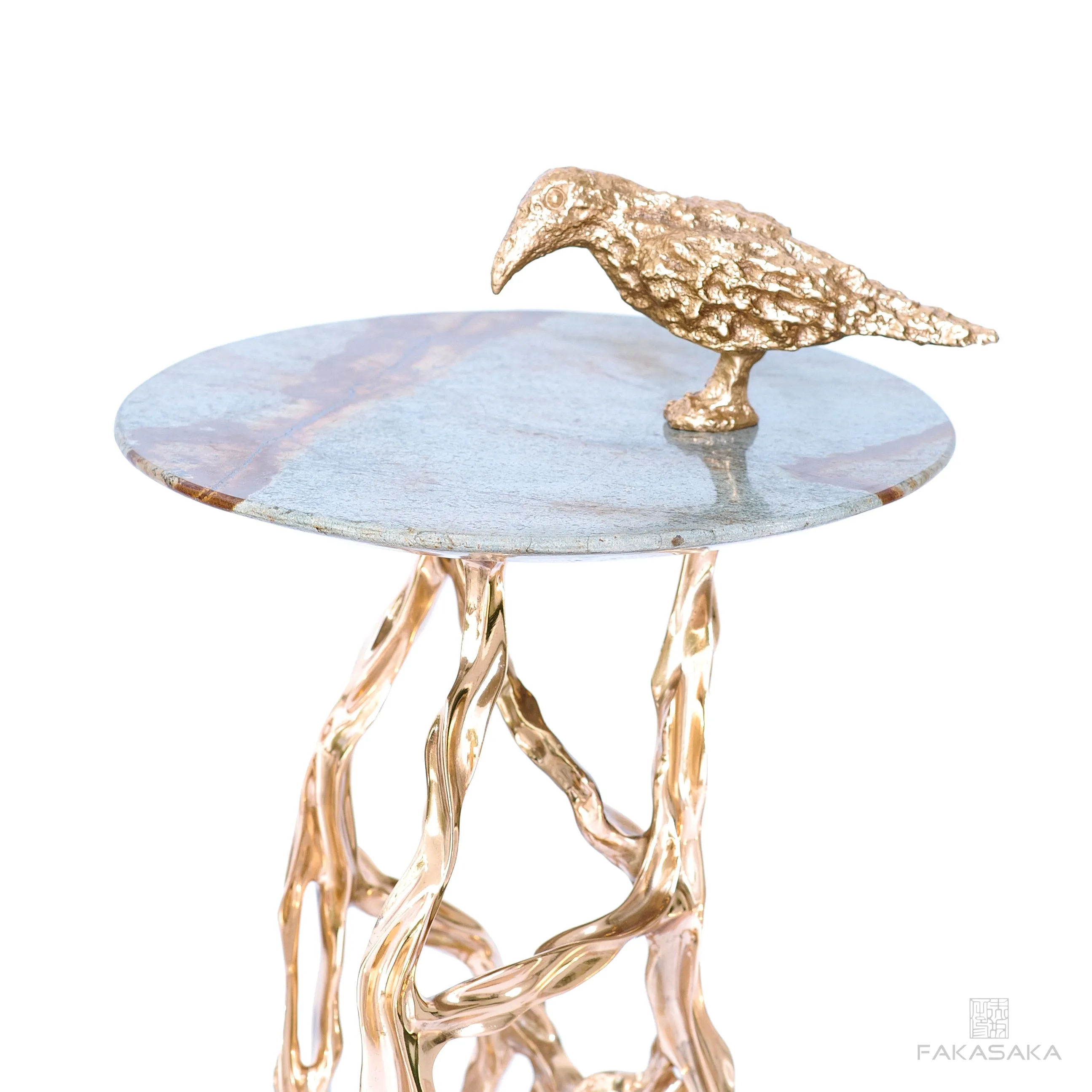 ALEXIA DRINK TABLE<br><br>BLUE MARE QUARTZITE<br>POLISHED BRONZE