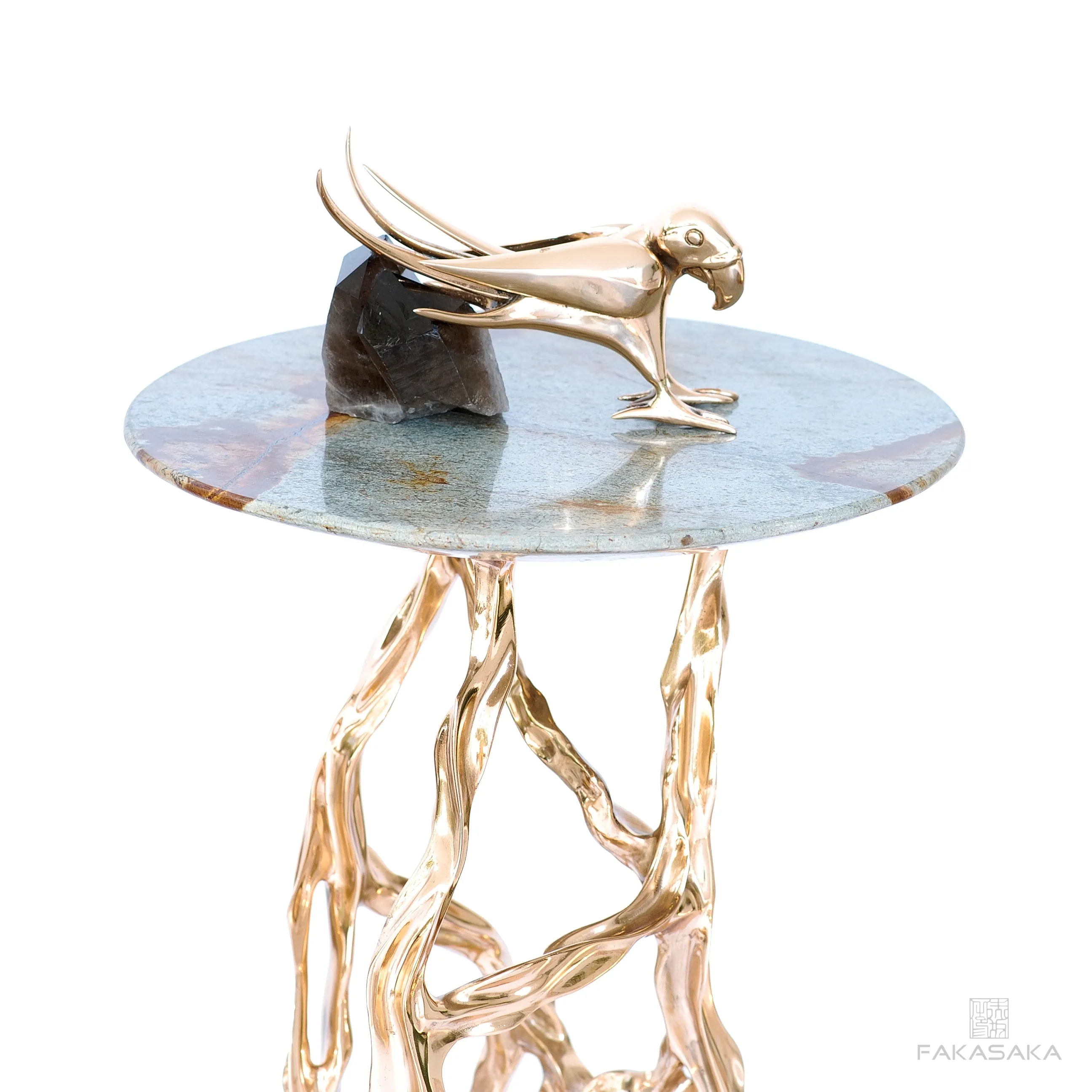 ALEXIA DRINK TABLE<br><br>BLUE MARE QUARTZITE<br>POLISHED BRONZE