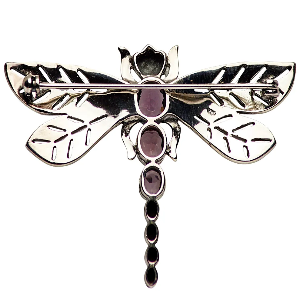 Amethyst Dragonfly Silver Brooch