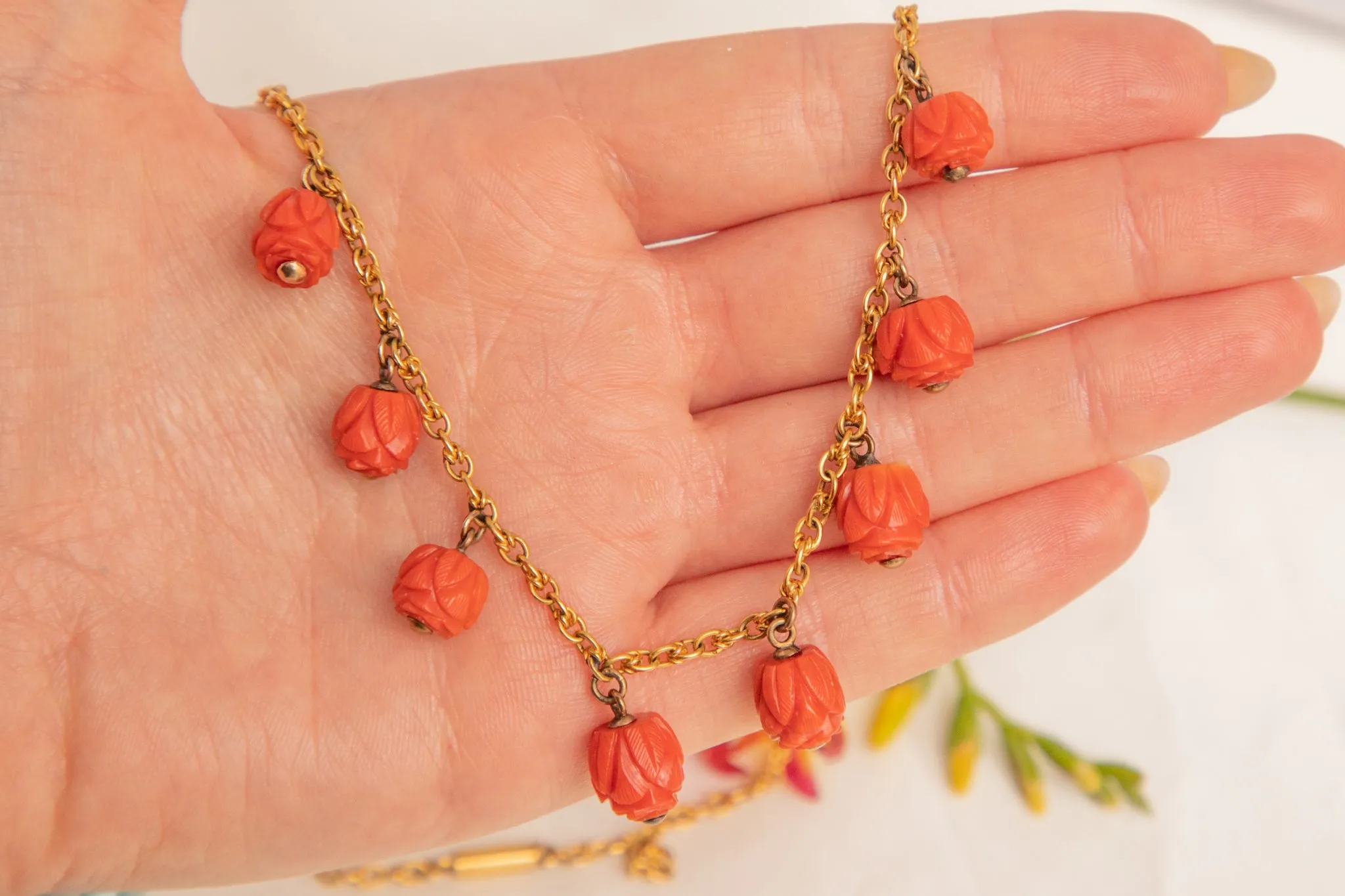 Antique 15ct Gold Coral Necklace