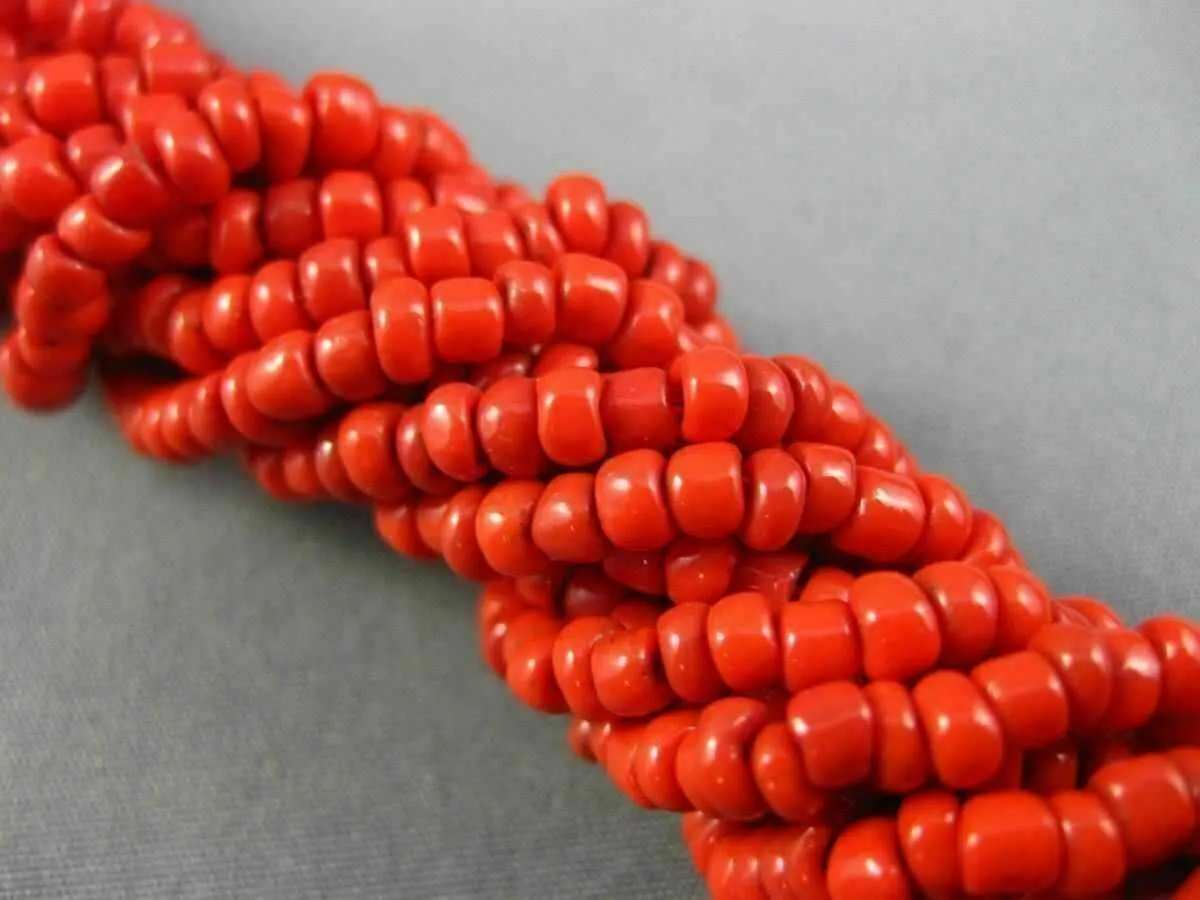 ANTIQUE AAA CORAL STAINLESS STEEL 3D MULTI STRAND BEADED BOW NECKLACE #25872