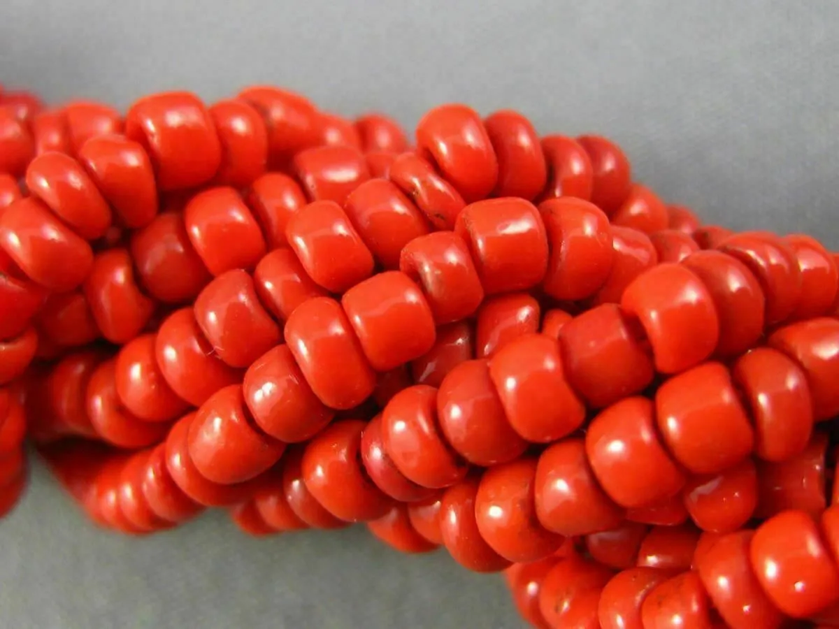 ANTIQUE AAA CORAL STAINLESS STEEL 3D MULTI STRAND BEADED BOW NECKLACE #25872