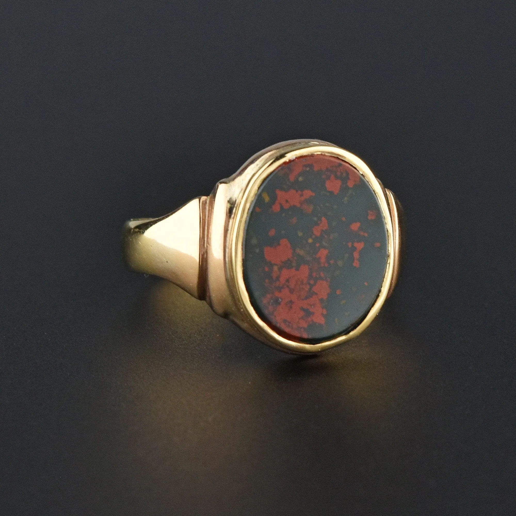 Antique Edwardian 15K Gold Bloodstone Signet Ring