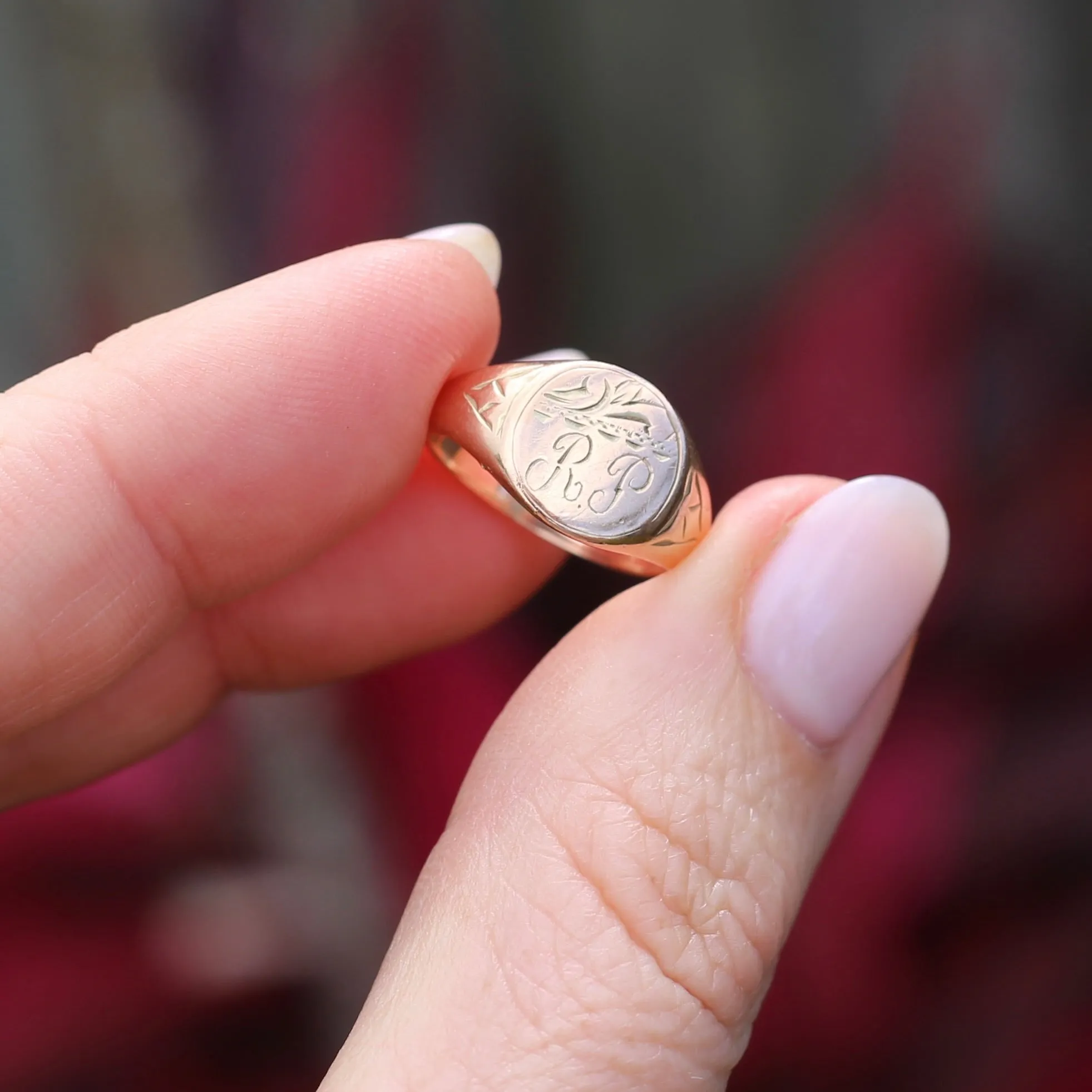 Antique Old Gold Signet Ring, Intials "RP", 9ct Old Rosey Gold, size J or 4.75