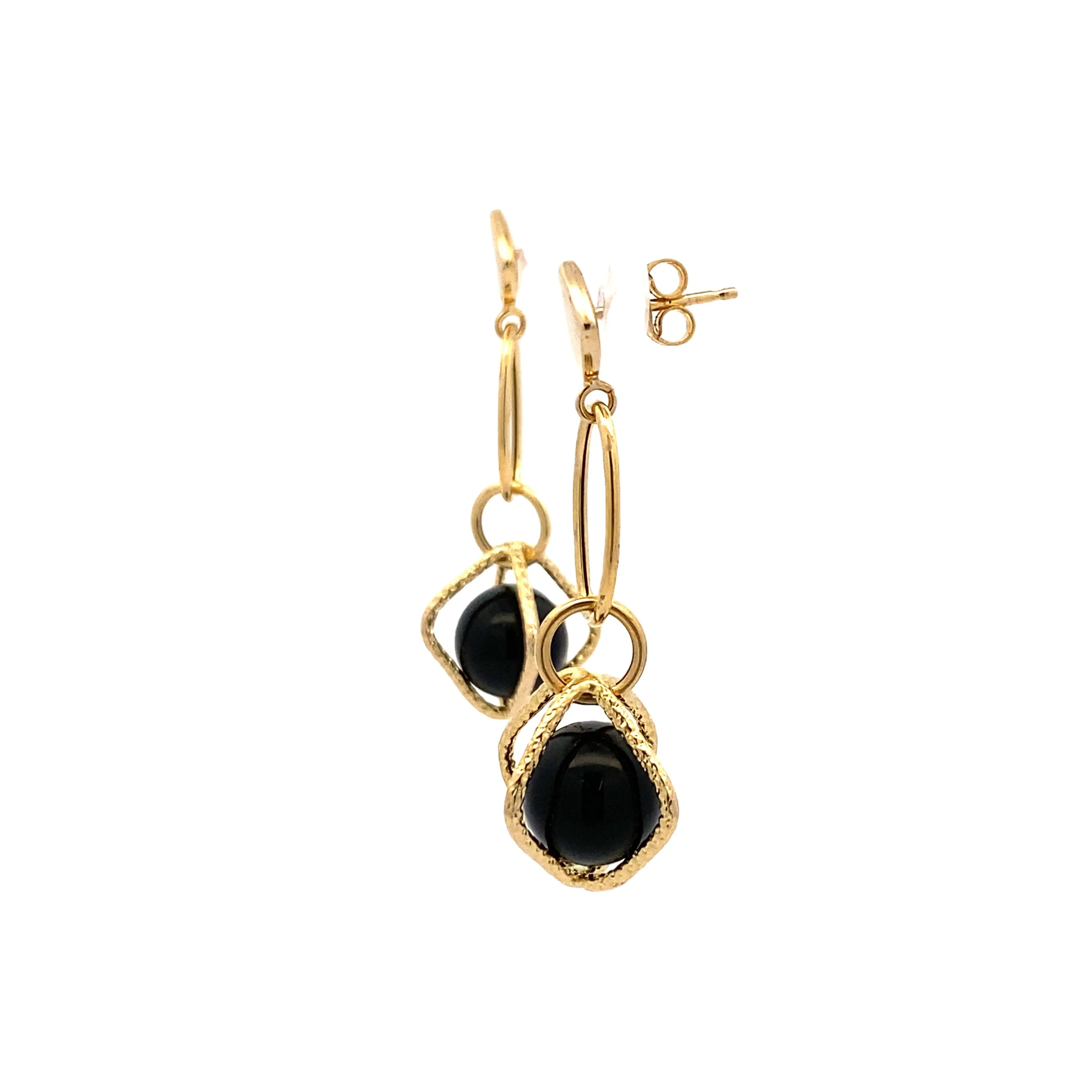 BCJ Estate Jewelry Yellow Gold Onyx Drop Earrings