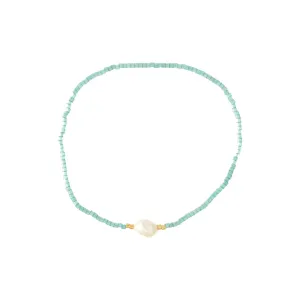 Bead Bracelet with Pearl, Turquoise, S/M