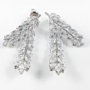 Beautiful Floral Design CZ Dangle Layered Stud Brass Earrings