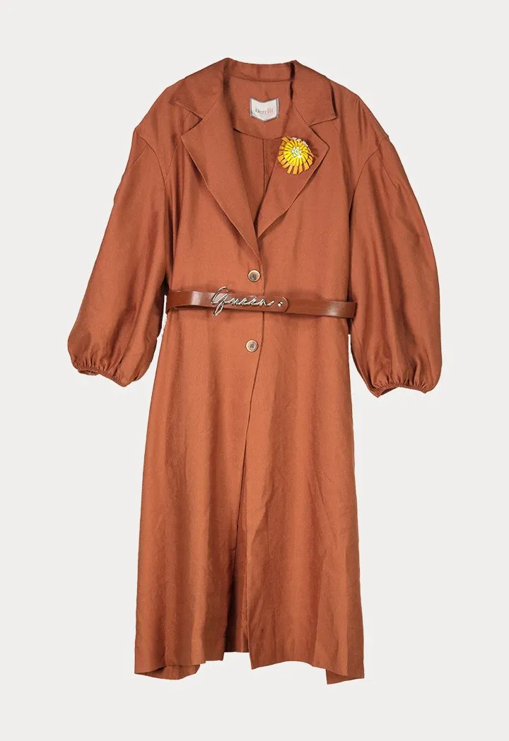 BERRIN Embellished Lapel Long Belted Coat CAMEL