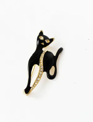 Black Cat Figural Pin Brooch - A Vintage Treasure with Sparkling Eyes