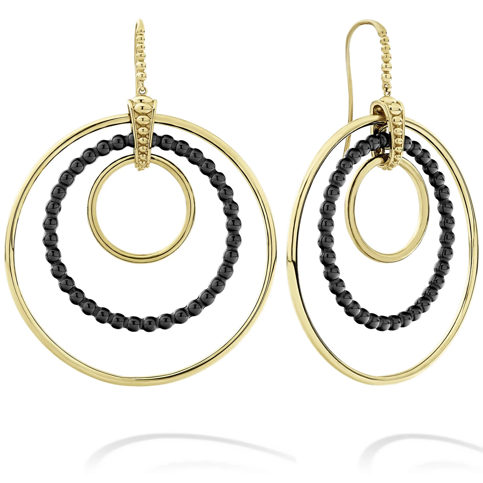 Black Caviar Statement Gold and Ceramic Circle Drop Earrings