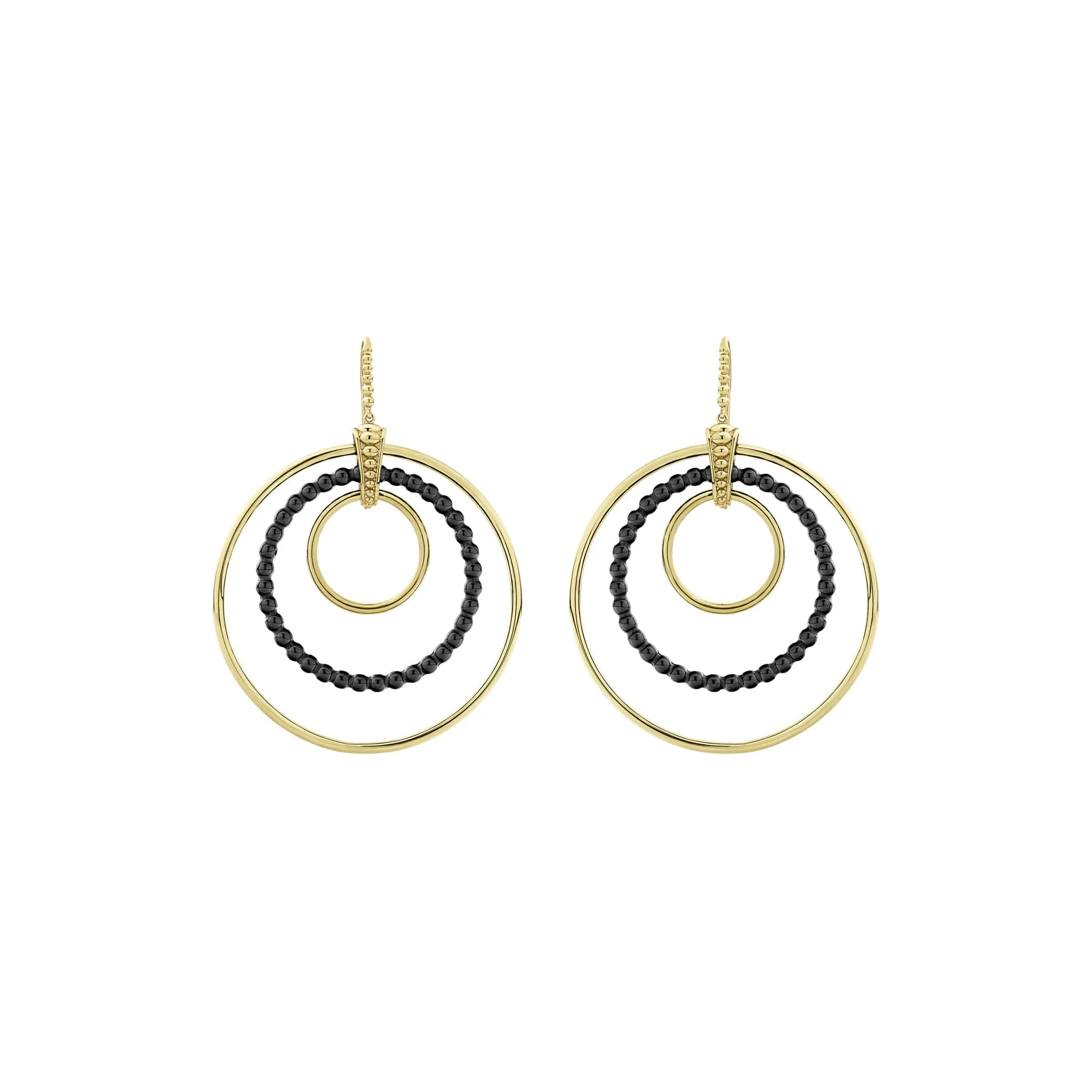 Black Caviar Statement Gold and Ceramic Circle Drop Earrings