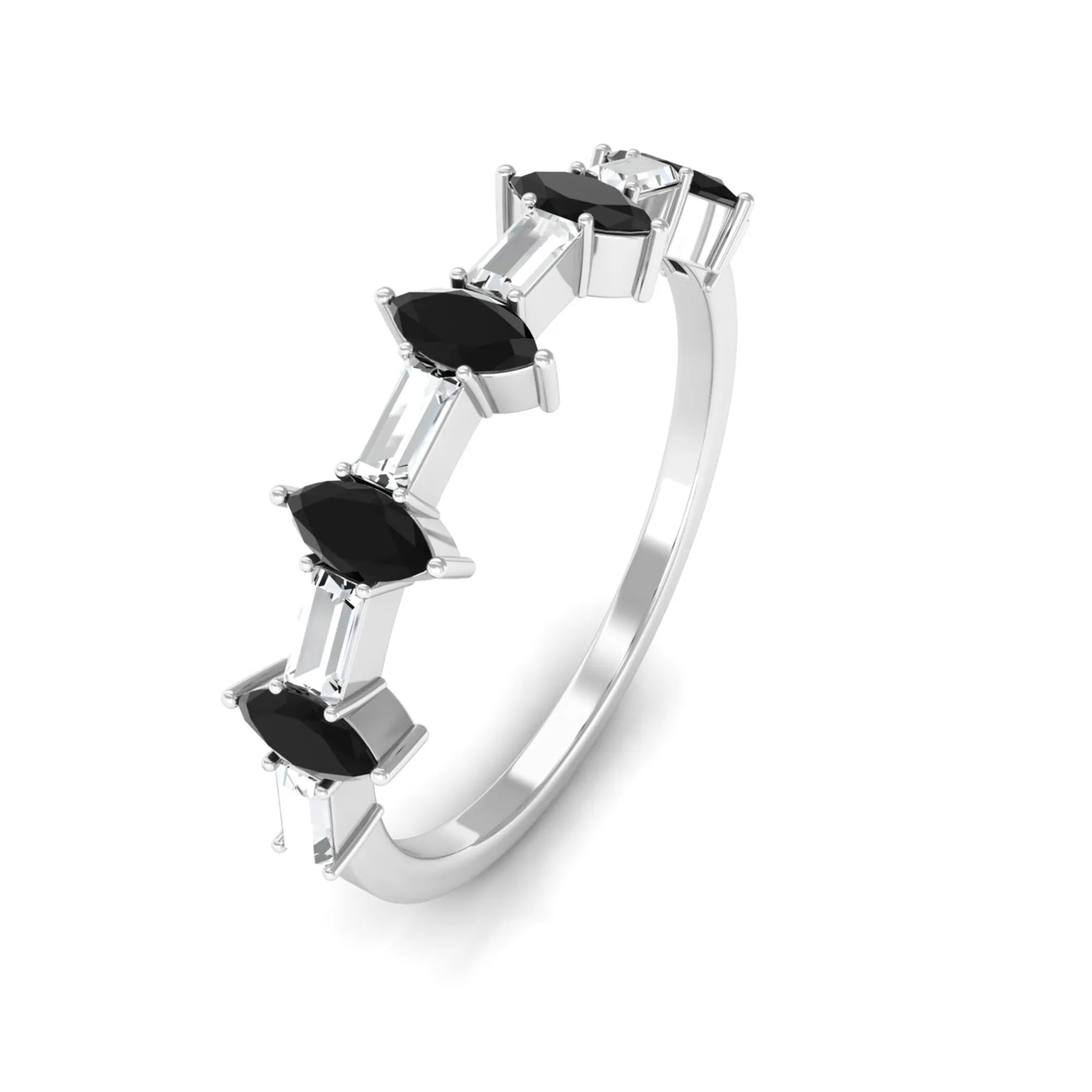 Black Onyx and Diamond Alternate Half Eternity Ring