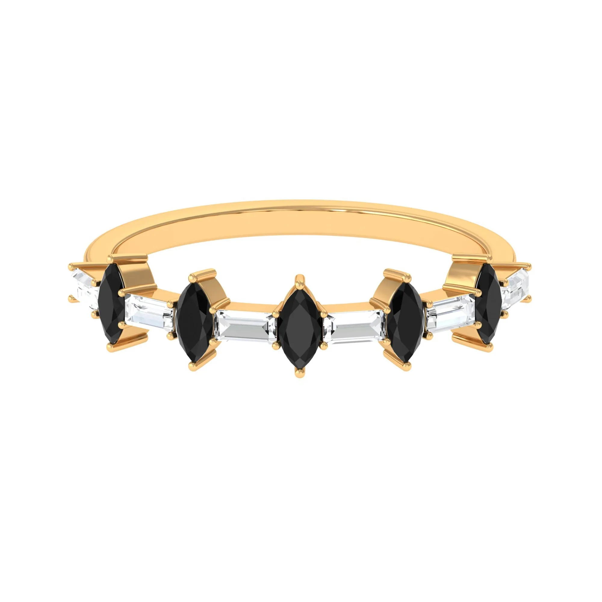 Black Onyx and Diamond Alternate Half Eternity Ring