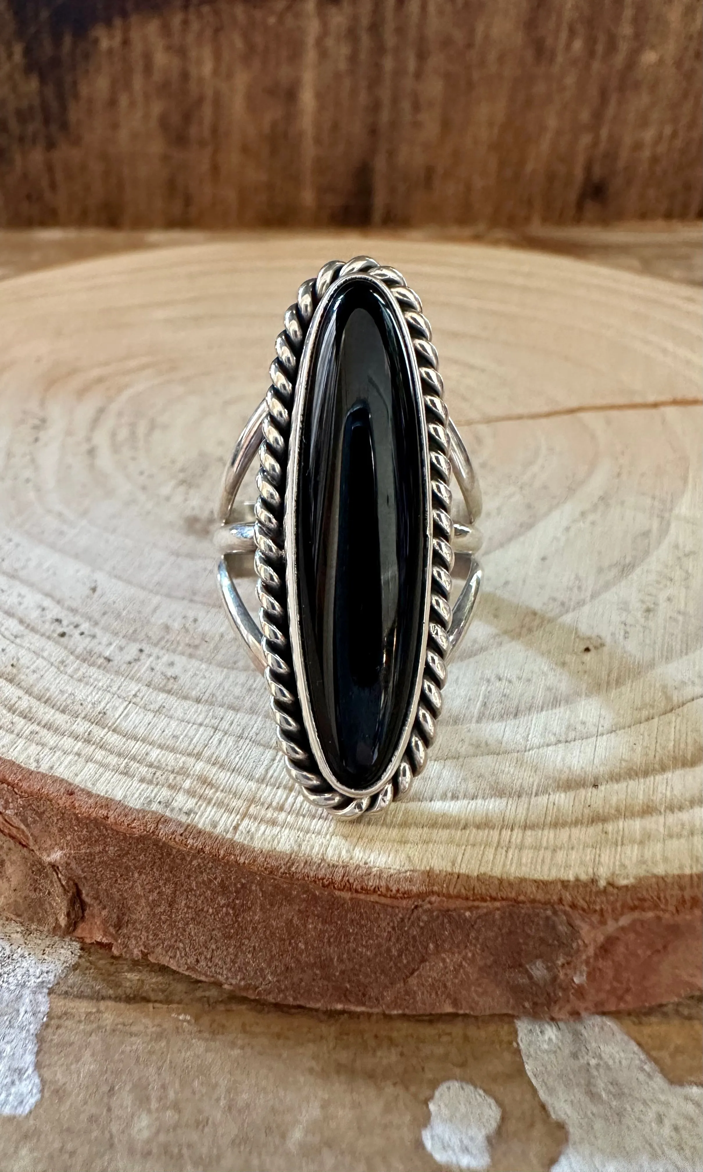 BLACK ONYX DROPLET Silver Ring • Multiple Sizes