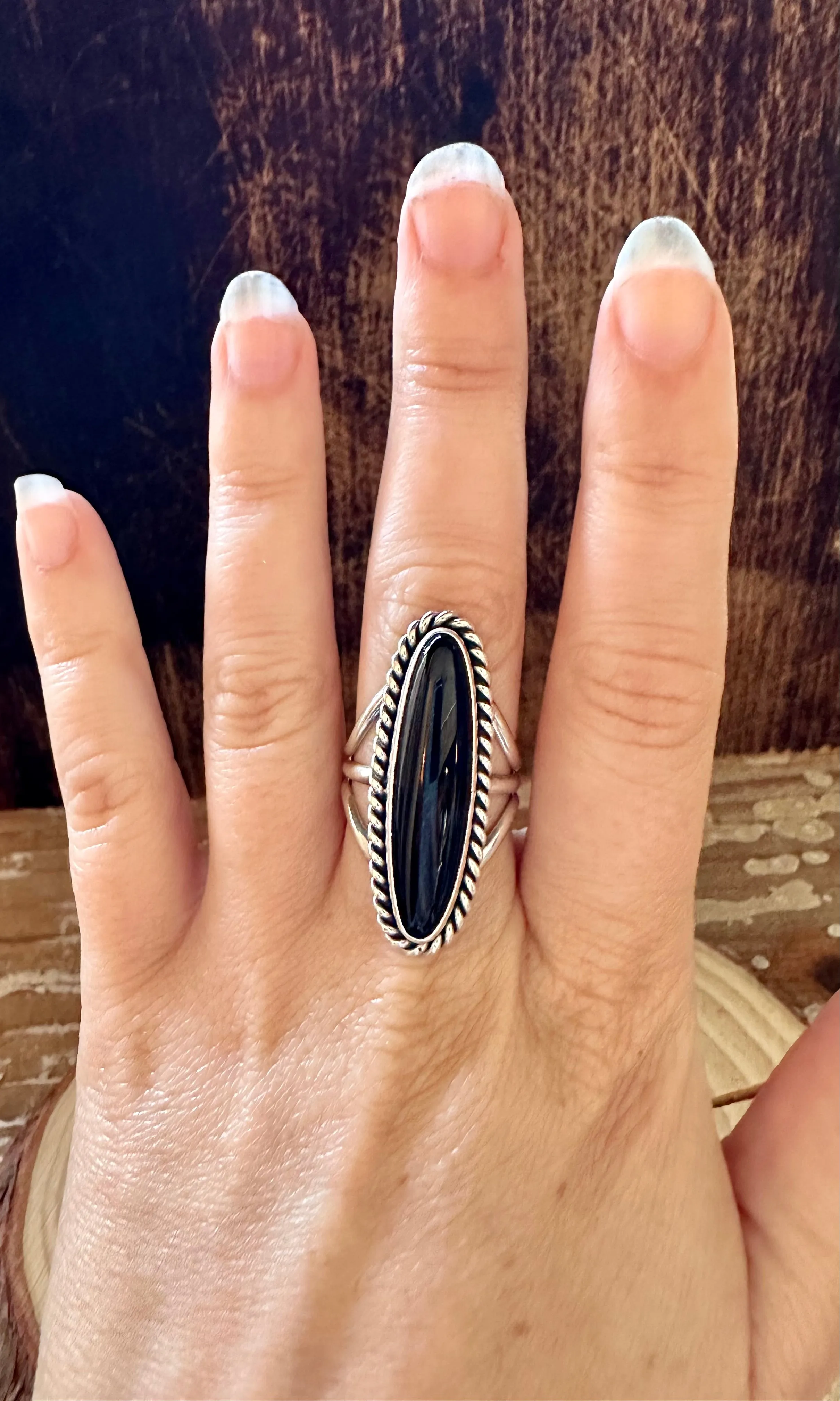 BLACK ONYX DROPLET Silver Ring • Multiple Sizes