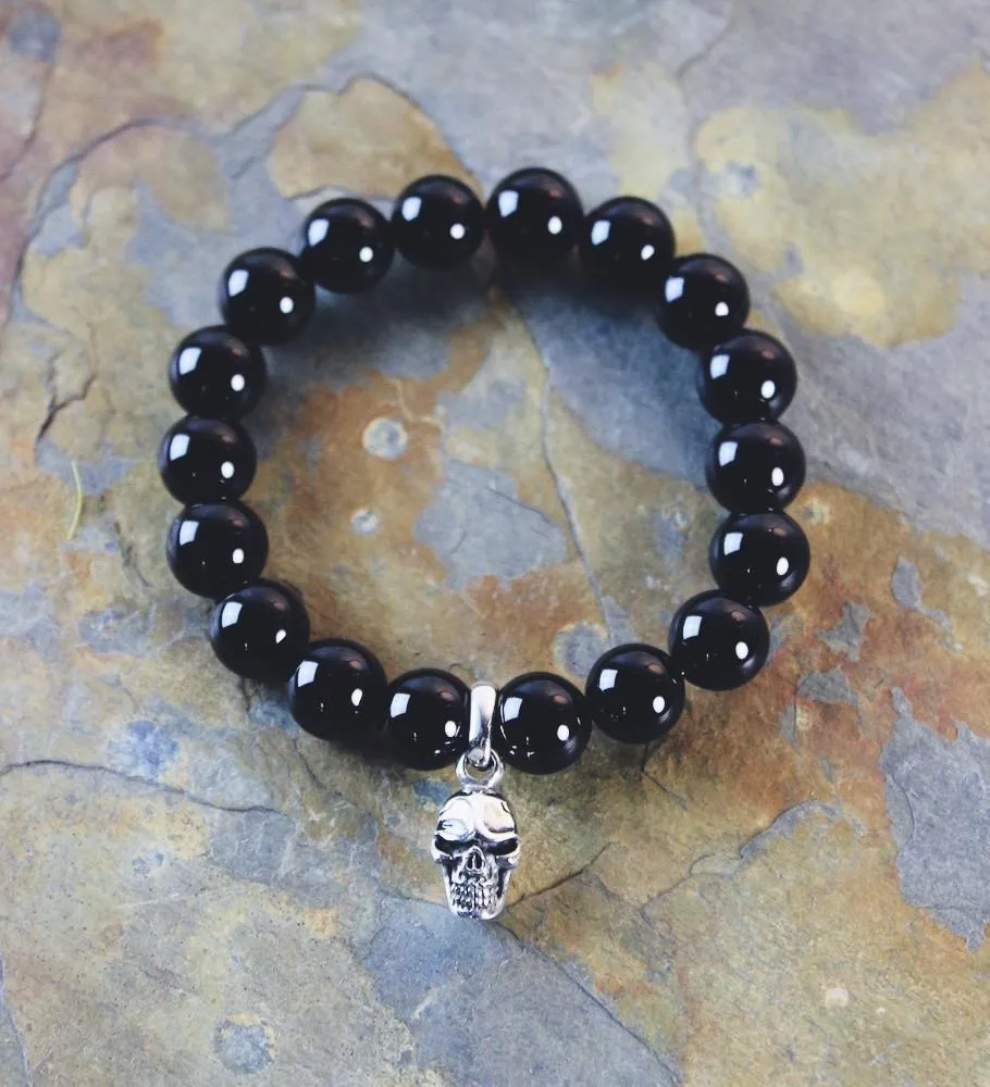 Black Onyx Sterling Skull Wrist mala