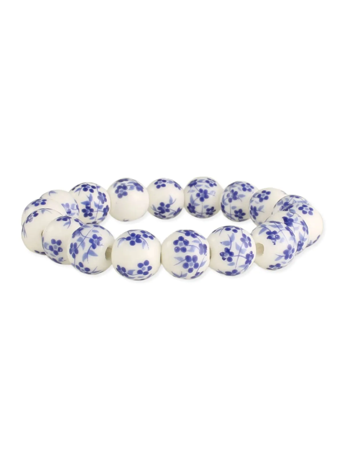 Blue Floral Ceramic Bead Stretch Bracelet